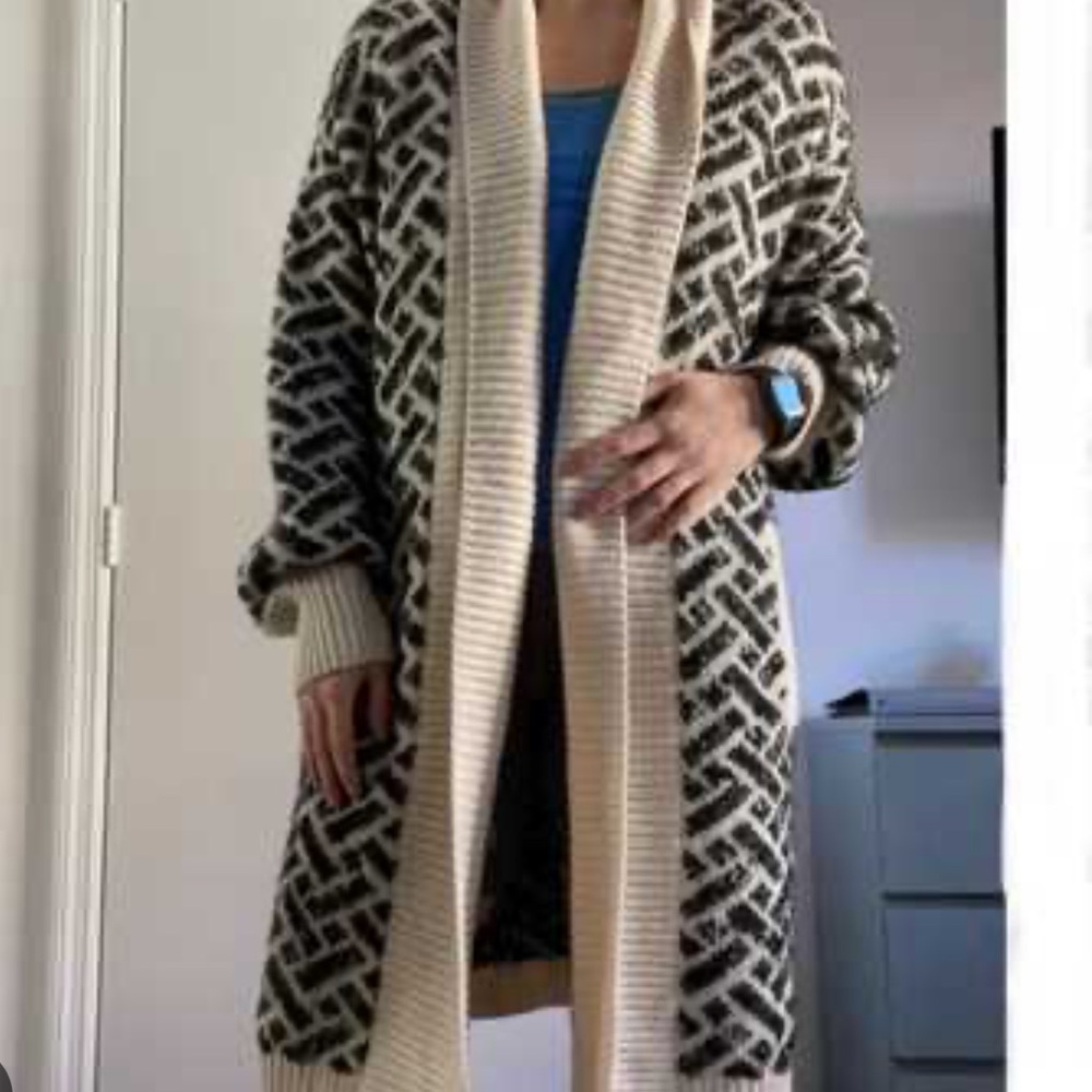 Rachel Zoe Geometric Black and Cream Cardigan